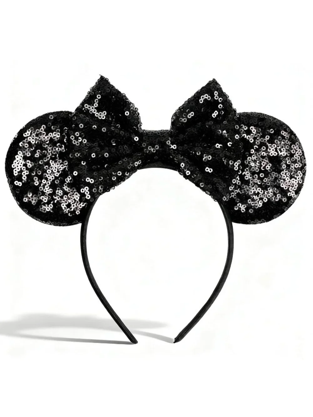 Women Black-a Polyester Sparkle Sequins Mickey Mouse Hair Bow Handmade Headband